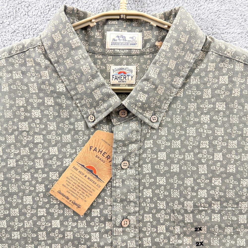 Faherty Breeze Shirt Mens XXL Sundried Sage Linen Tencel Short Sleeve Button NWT